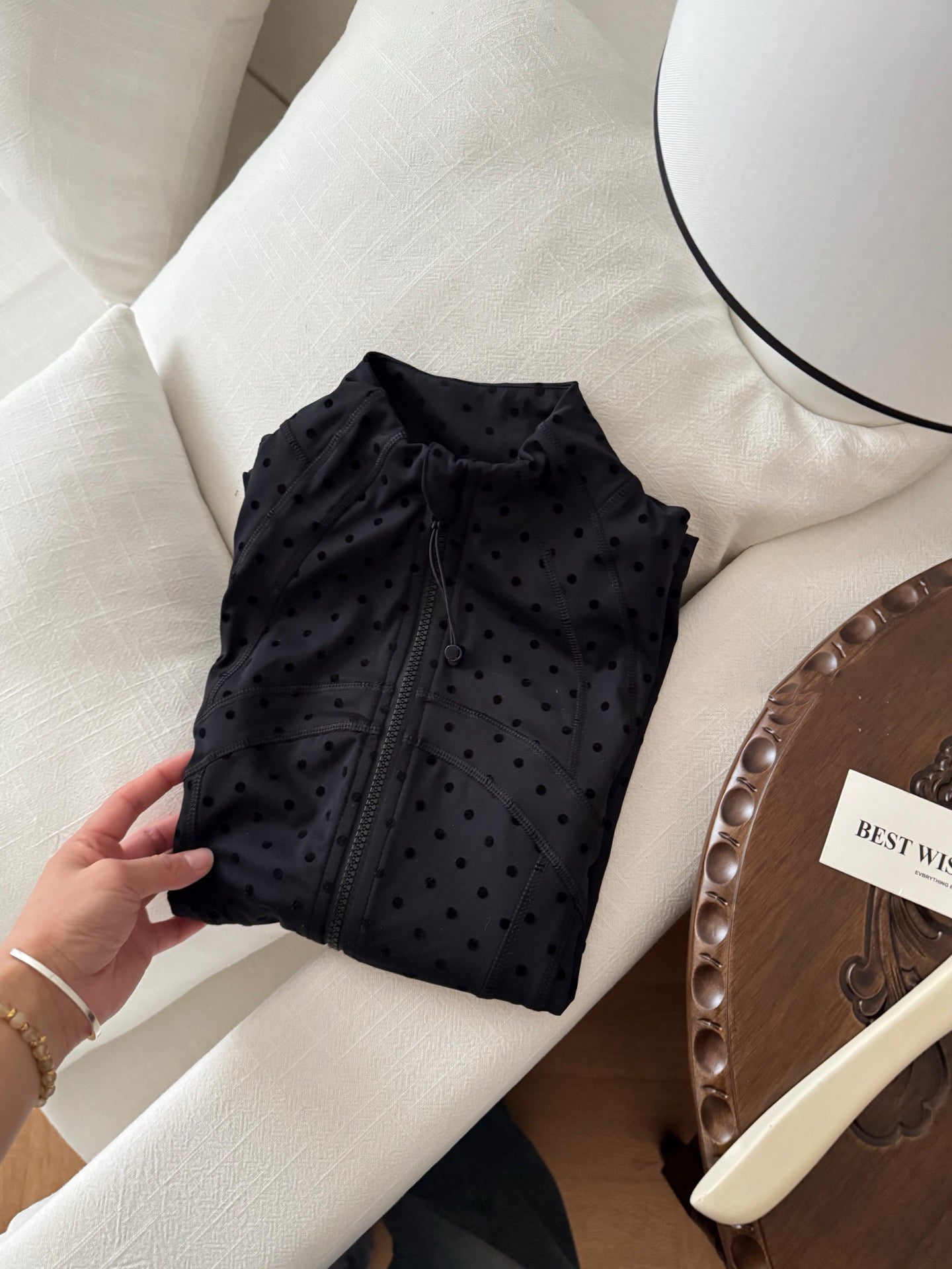 Women's Fitted Yoga Jacket Leggings Tank Top Flared Pants Skirt  Hooded JacketBlack Polka Dot Stretchy Breathable Activewear