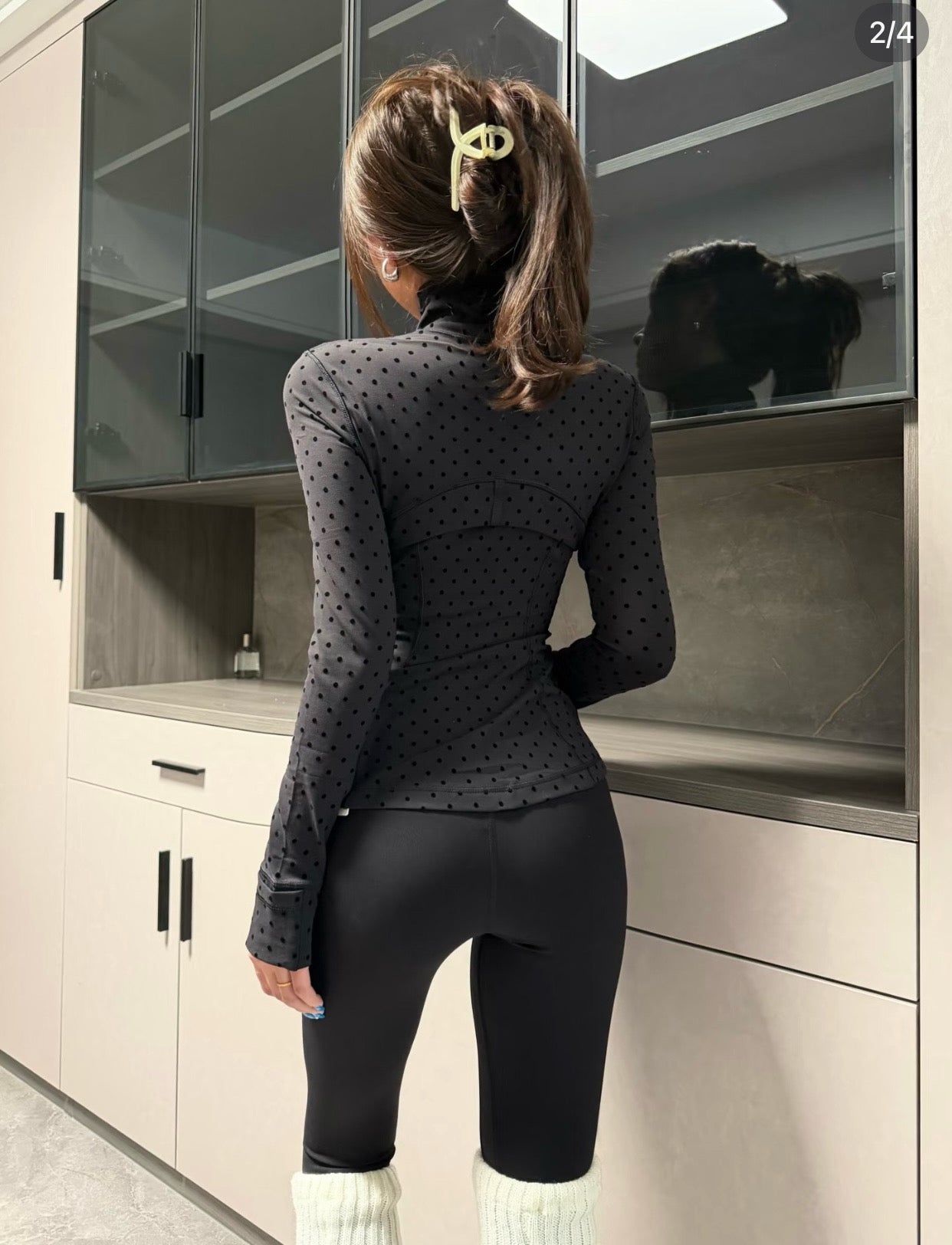 Women's Fitted Yoga Jacket Leggings Tank Top Flared Pants Skirt  Hooded JacketBlack Polka Dot Stretchy Breathable Activewear