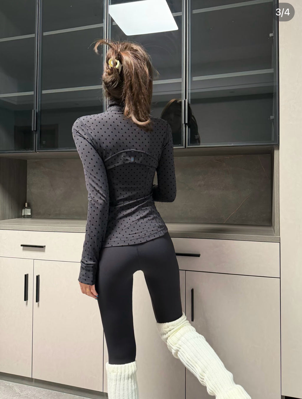 Women's Fitted Yoga Jacket Leggings Tank Top Flared Pants Skirt  Hooded JacketBlack Polka Dot Stretchy Breathable Activewear