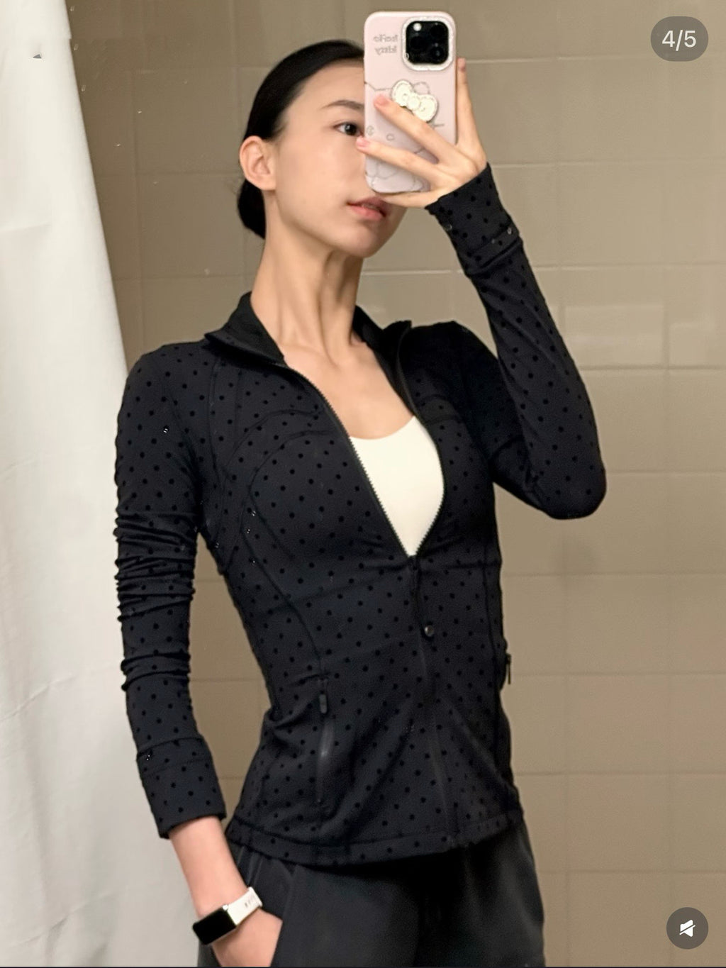 Women's Fitted Yoga Jacket Leggings Tank Top Flared Pants Skirt  Hooded JacketBlack Polka Dot Stretchy Breathable Activewear