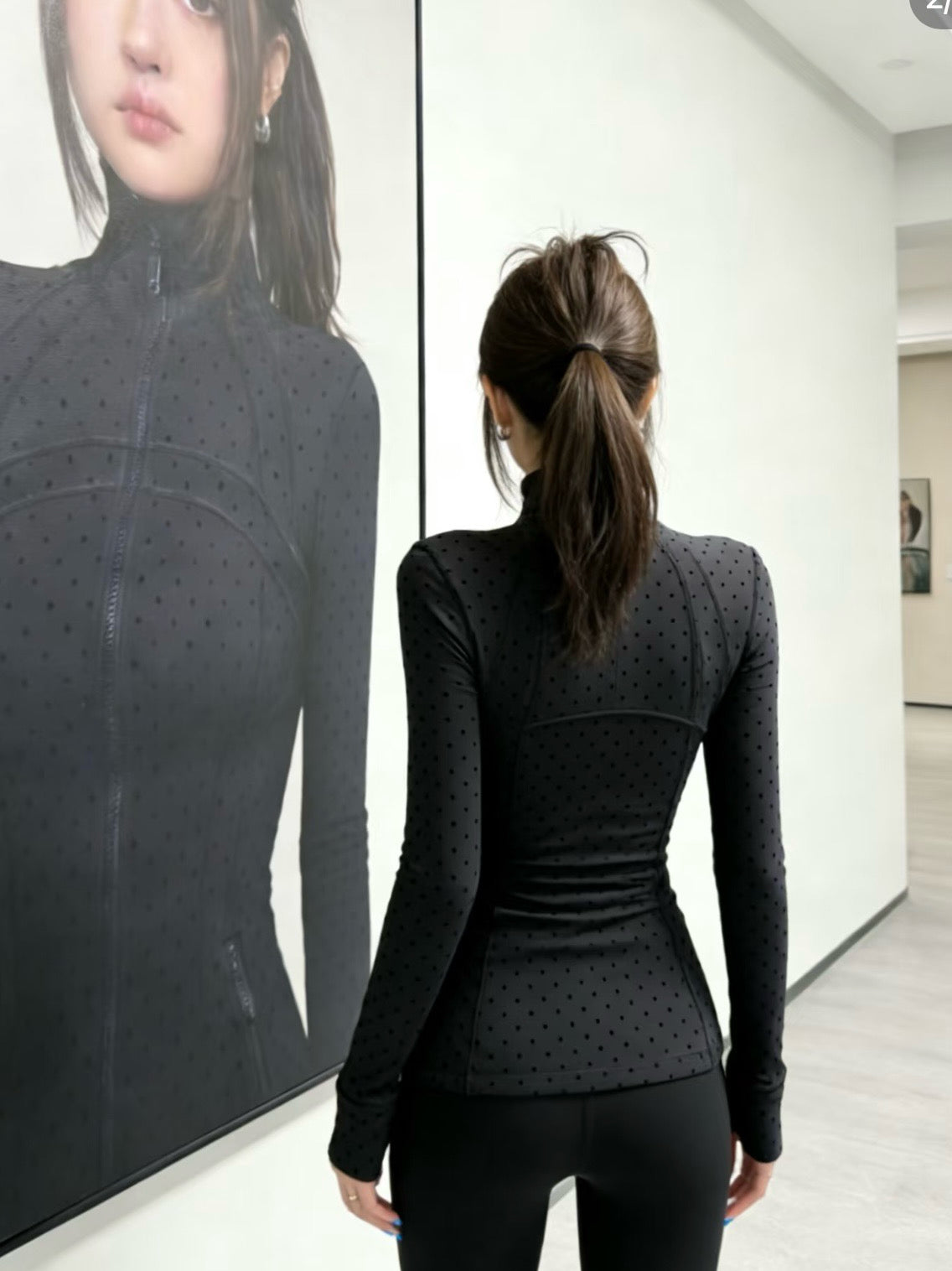 Women's Fitted Yoga Jacket Leggings Tank Top Flared Pants Skirt  Hooded JacketBlack Polka Dot Stretchy Breathable Activewear