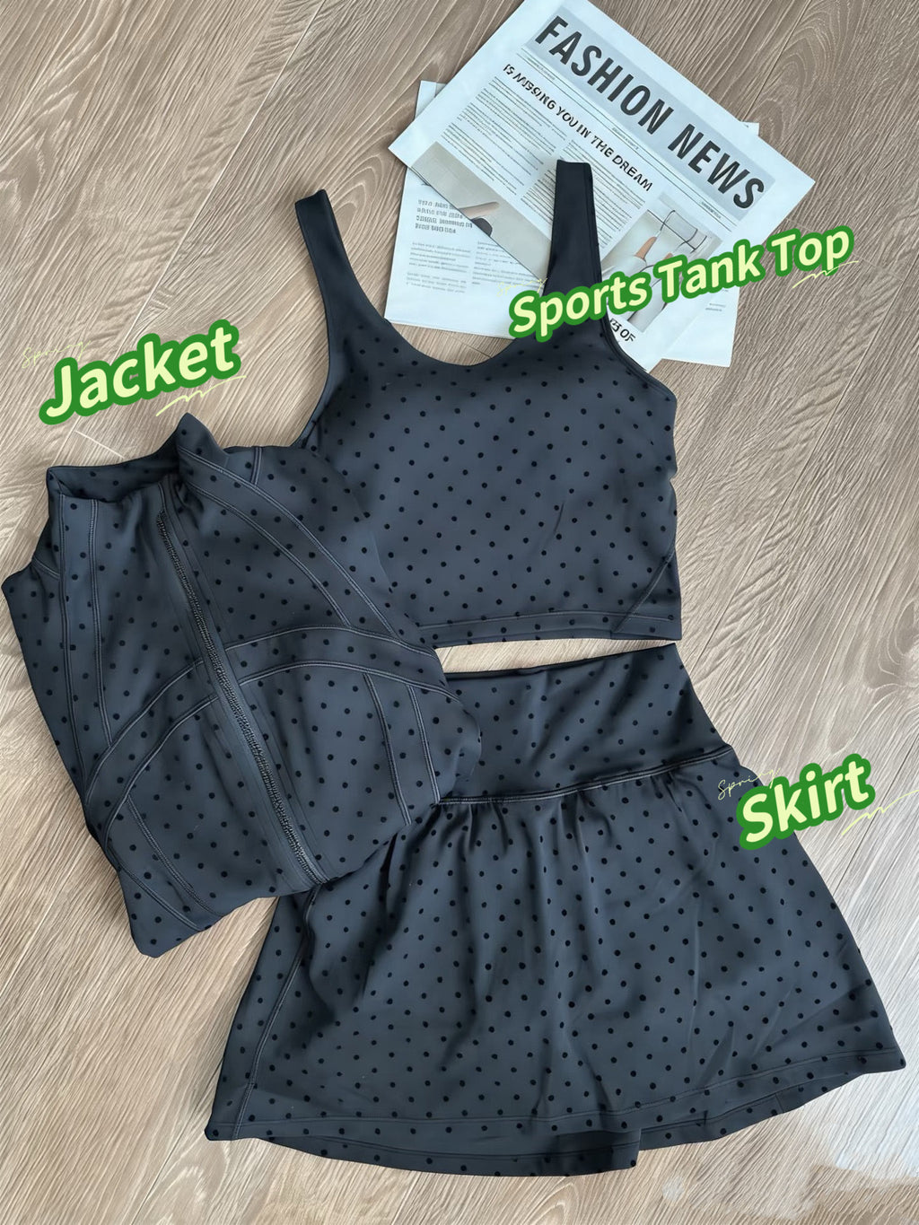 Women's Fitted Yoga Jacket Leggings Tank Top Flared Pants Skirt  Hooded JacketBlack Polka Dot Stretchy Breathable Activewear