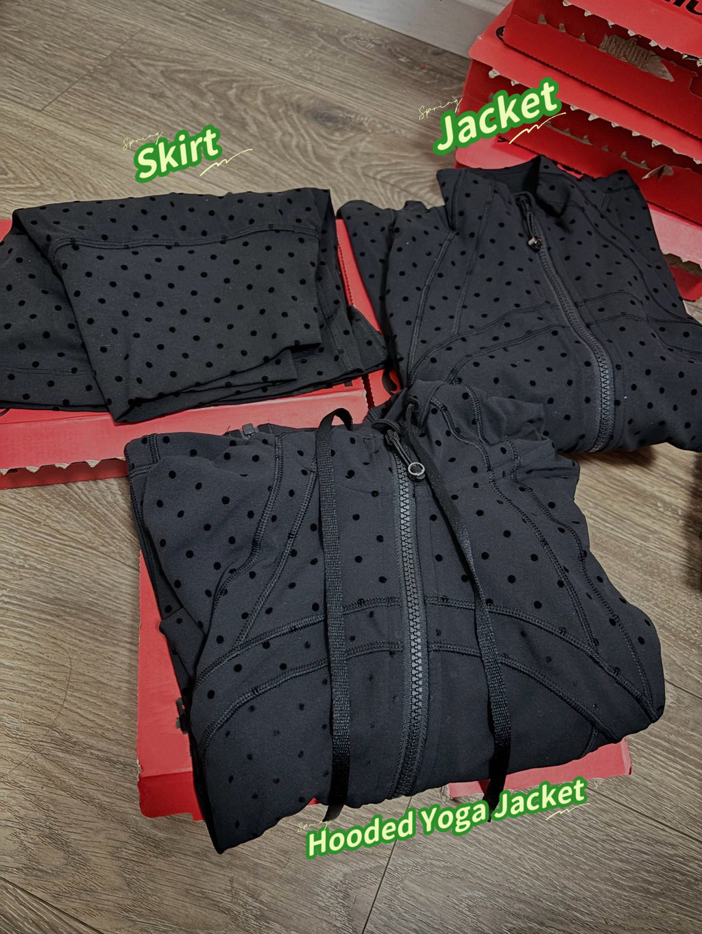 Women's Fitted Yoga Jacket Leggings Tank Top Flared Pants Skirt  Hooded JacketBlack Polka Dot Stretchy Breathable Activewear
