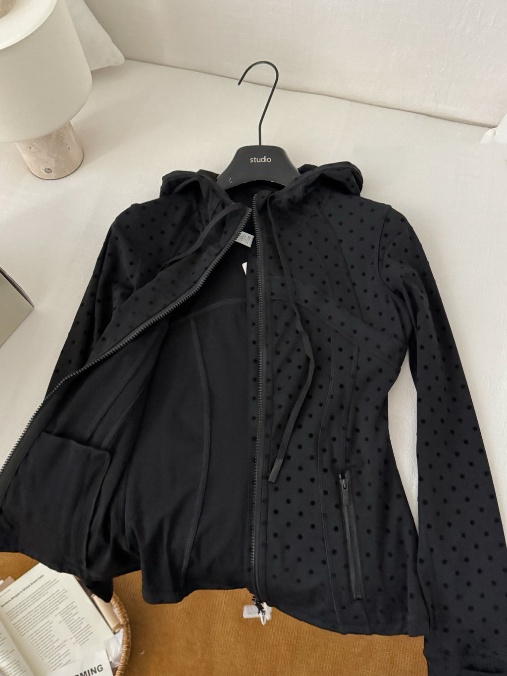 Women's Fitted Yoga Jacket Leggings Tank Top Flared Pants Skirt  Hooded JacketBlack Polka Dot Stretchy Breathable Activewear