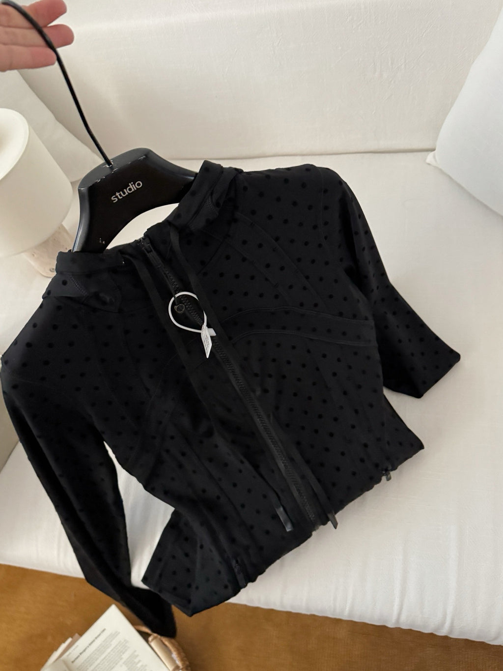 Women's Fitted Yoga Jacket Leggings Tank Top Flared Pants Skirt  Hooded JacketBlack Polka Dot Stretchy Breathable Activewear