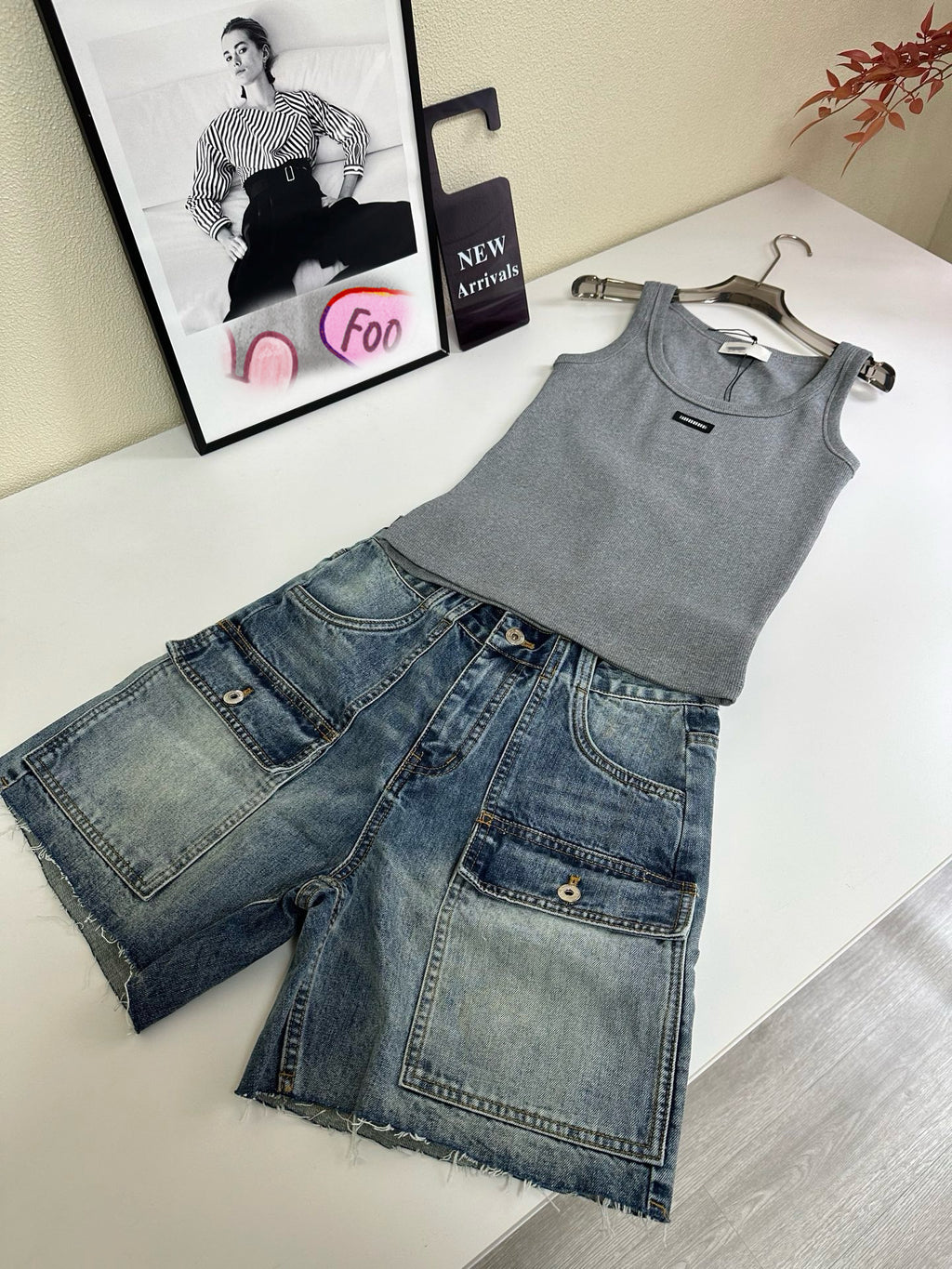 Women's High-Waist Multi-Pocket Vintage Blue Denim Shorts & Pants Cargo-Inspired Stretchy