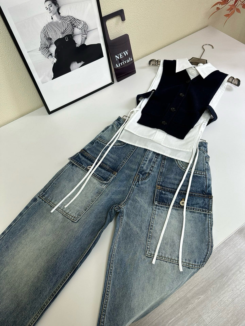 Women's High-Waist Multi-Pocket Vintage Blue Denim Shorts & Pants Cargo-Inspired Stretchy