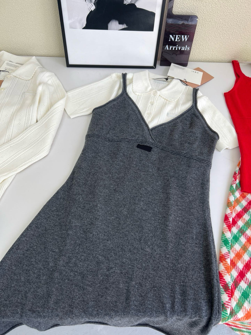 Style French Preppy Knit Collection: Pointelle Knit Cardigan, Polo Tee, Ribbed Tank &amp; Cami Dress - Elegant Summer Capsule Wardrobe - High Elasticity Chic Outfits