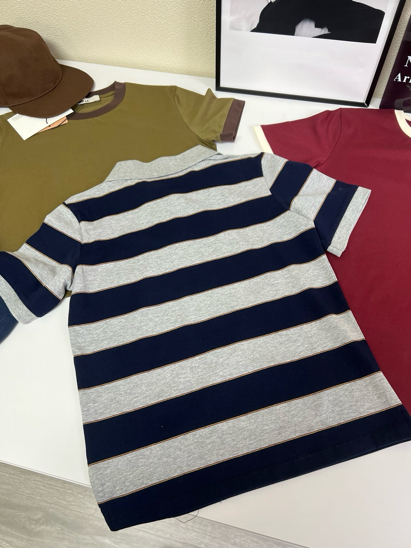 Retro Women's Cotton Tee & Polo Collection: Vintage Striped Polo, Olive Green Cropped Tee, & Jujube Red Ringer T-Shirt - 100% Premium Cotton