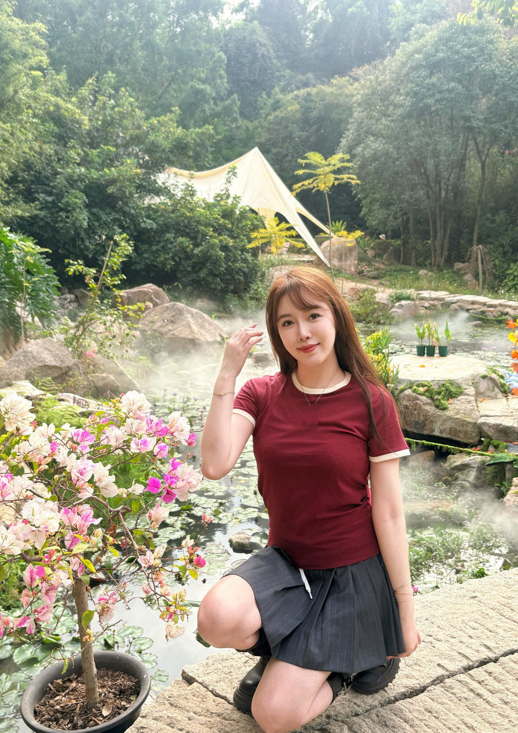 Retro Women's Cotton Tee & Polo Collection: Vintage Striped Polo, Olive Green Cropped Tee, & Jujube Red Ringer T-Shirt - 100% Premium Cotton