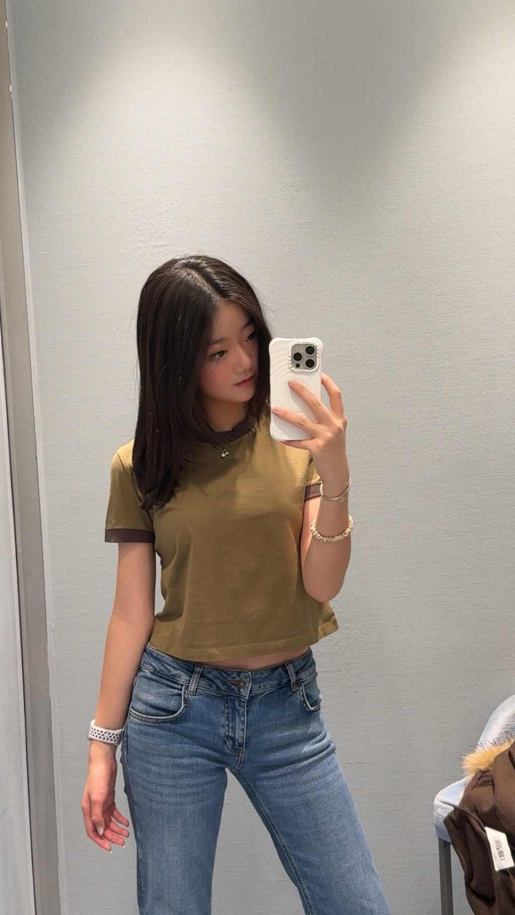 Retro Women's Cotton Tee & Polo Collection: Vintage Striped Polo, Olive Green Cropped Tee, & Jujube Red Ringer T-Shirt - 100% Premium Cotton