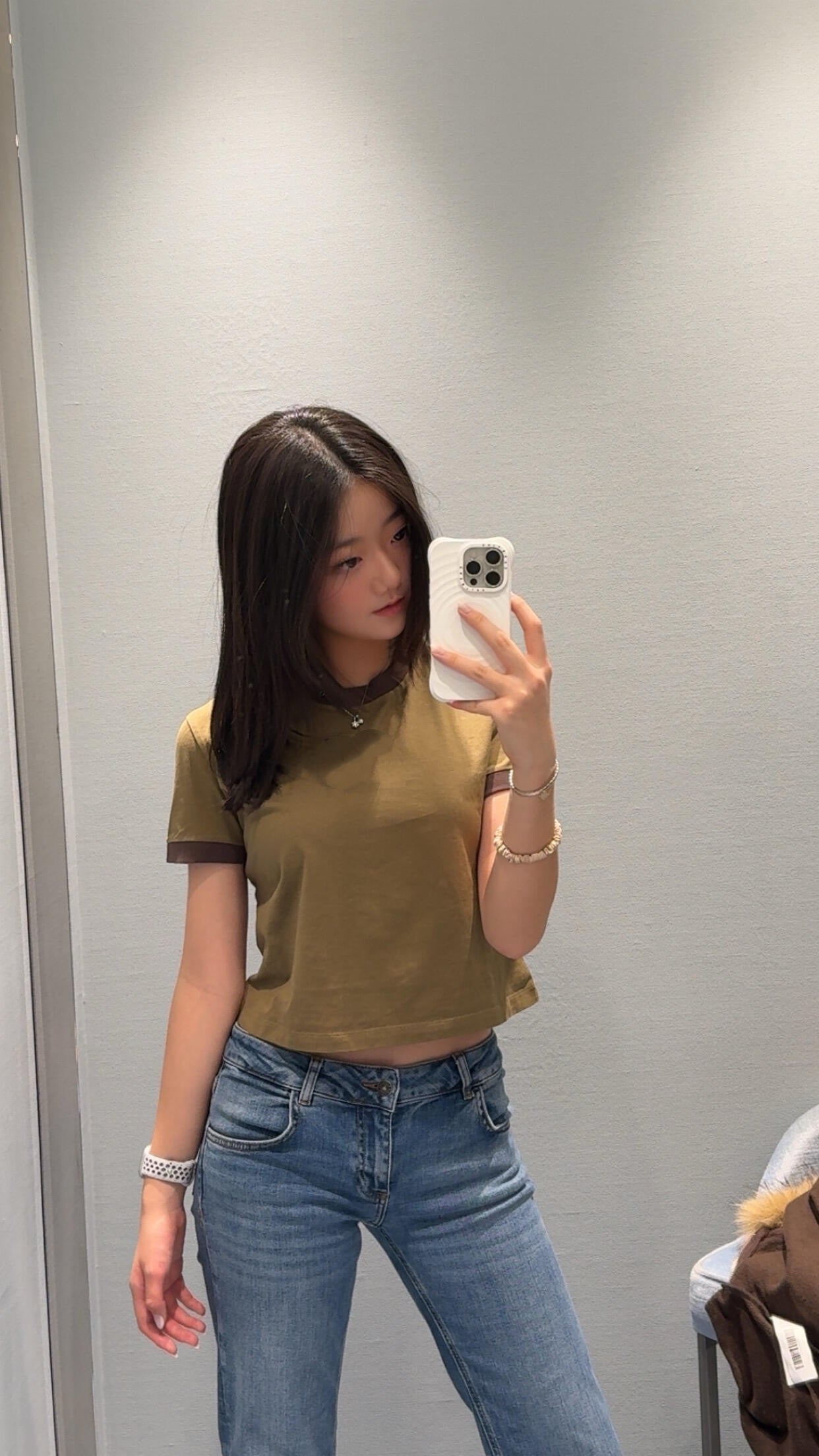 Retro Women's Cotton Tee & Polo Collection: Vintage Striped Polo, Olive Green Cropped Tee, & Jujube Red Ringer T-Shirt - 100% Premium Cotton