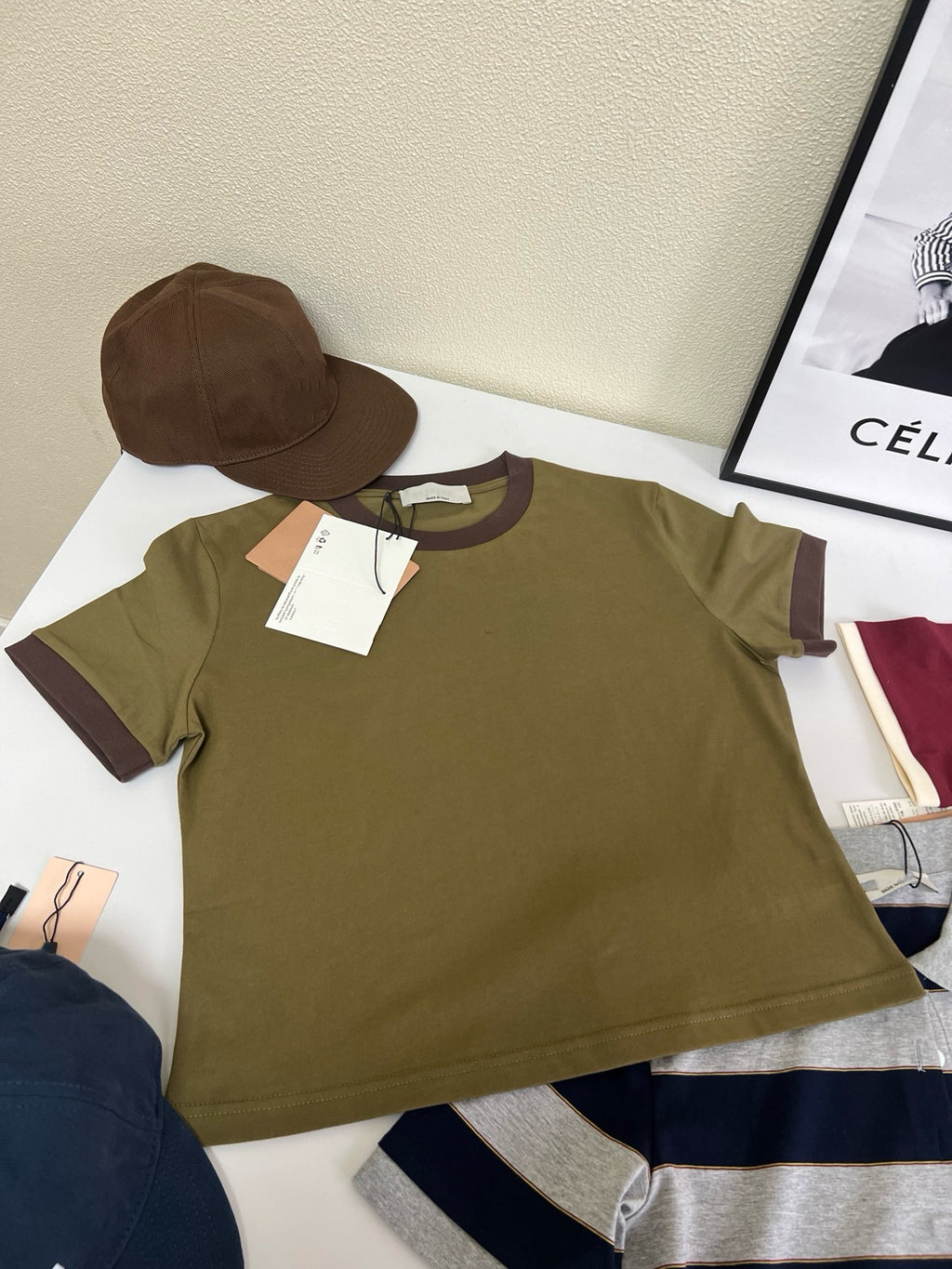 Retro Women's Cotton Tee & Polo Collection: Vintage Striped Polo, Olive Green Cropped Tee, & Jujube Red Ringer T-Shirt - 100% Premium Cotton