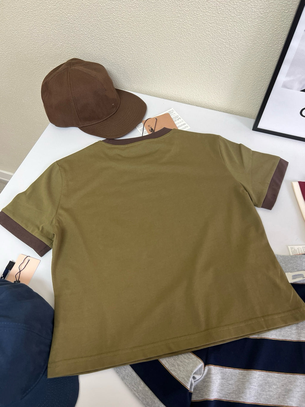 Retro Women's Cotton Tee & Polo Collection: Vintage Striped Polo, Olive Green Cropped Tee, & Jujube Red Ringer T-Shirt - 100% Premium Cotton