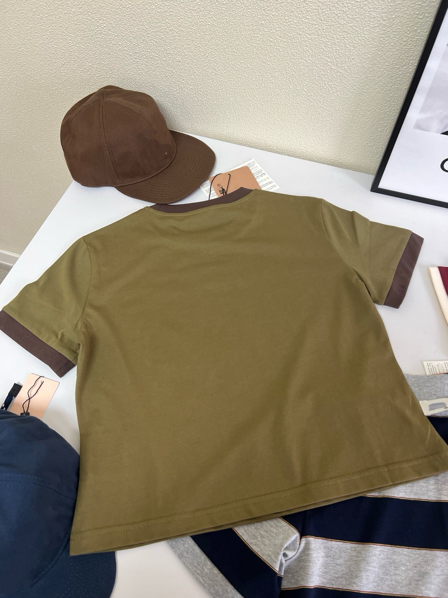 Retro Women's Cotton Tee & Polo Collection: Vintage Striped Polo, Olive Green Cropped Tee, & Jujube Red Ringer T-Shirt - 100% Premium Cotton