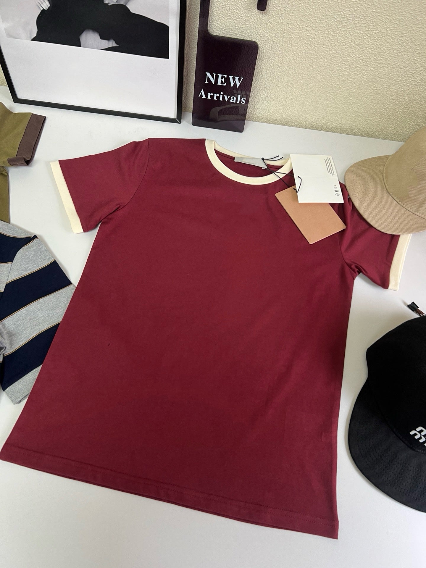Retro Women's Cotton Tee & Polo Collection: Vintage Striped Polo, Olive Green Cropped Tee, & Jujube Red Ringer T-Shirt - 100% Premium Cotton