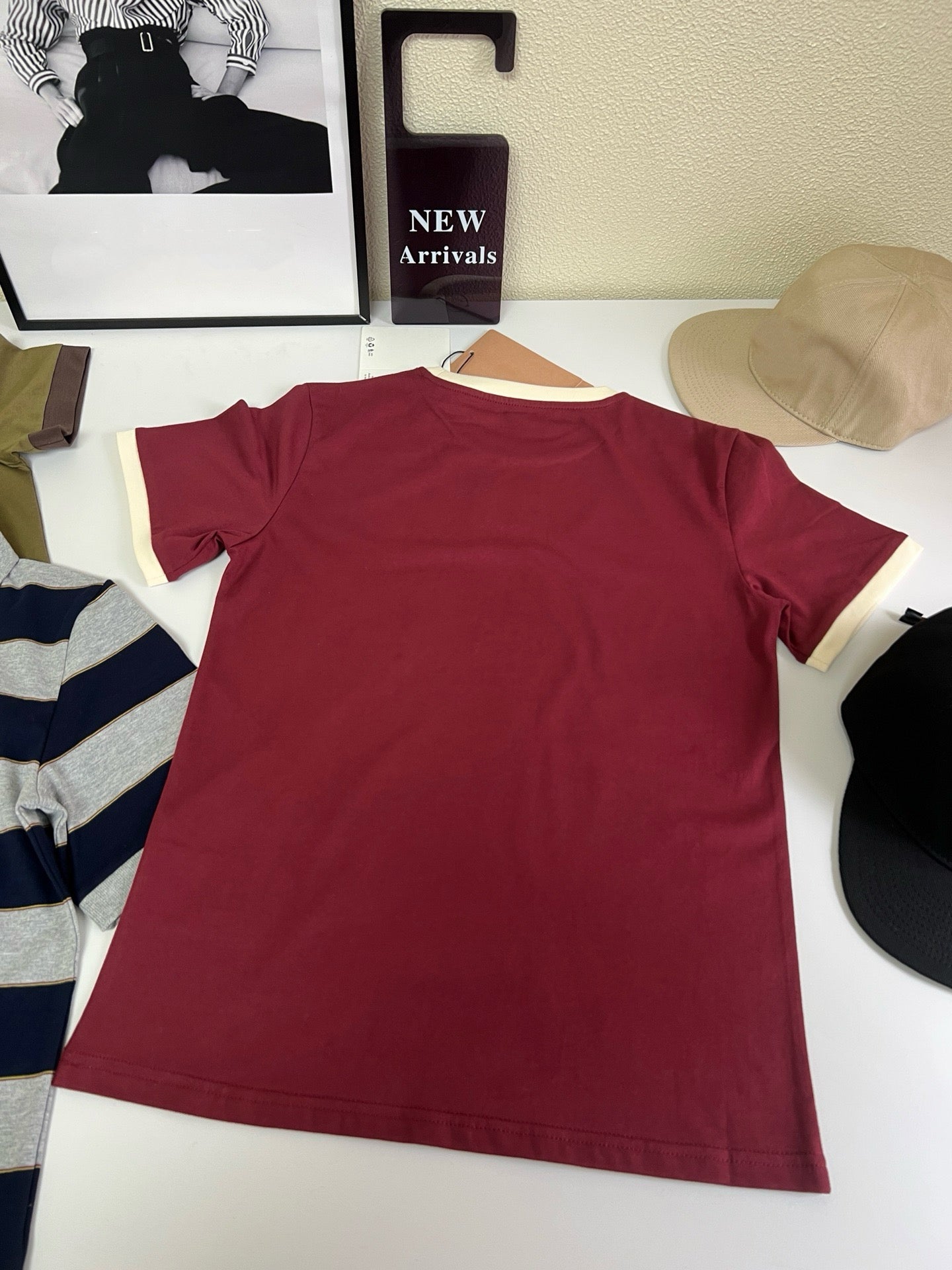 Retro Women's Cotton Tee & Polo Collection: Vintage Striped Polo, Olive Green Cropped Tee, & Jujube Red Ringer T-Shirt - 100% Premium Cotton