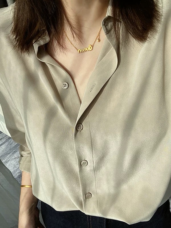 Luxury 100% Mulberry Silk Button-Down Shirt: Classic Long Sleeve Silk Blouse in 8 Vibrant Colors - Premium Heavyweight Silk Top for Office & Occasions