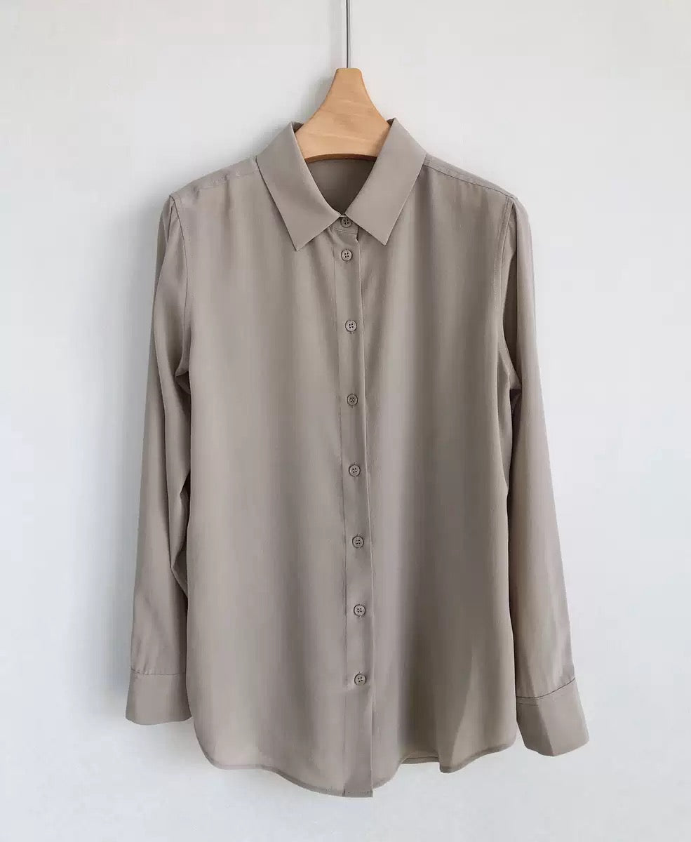 Luxury 100% Mulberry Silk Button-Down Shirt: Classic Long Sleeve Silk Blouse in 8 Vibrant Colors - Premium Heavyweight Silk Top for Office & Occasions