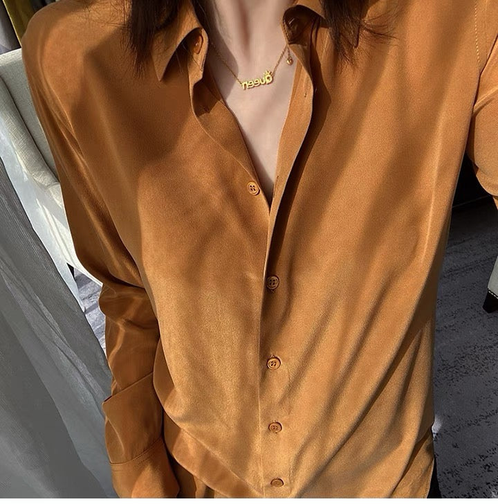 Luxury 100% Mulberry Silk Button-Down Shirt: Classic Long Sleeve Silk Blouse in 8 Vibrant Colors - Premium Heavyweight Silk Top for Office & Occasions