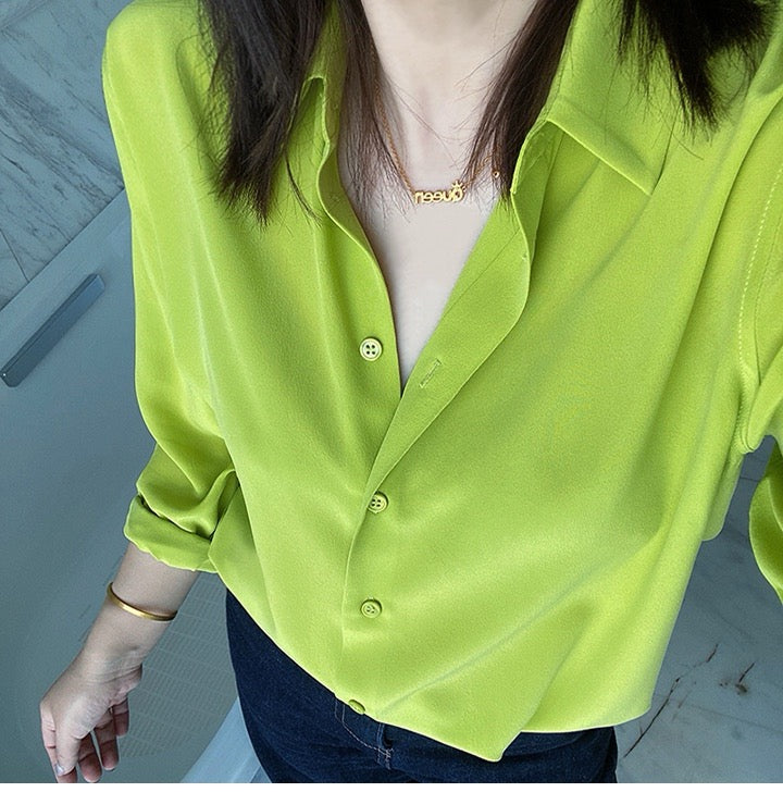 Luxury 100% Mulberry Silk Button-Down Shirt: Classic Long Sleeve Silk Blouse in 8 Vibrant Colors - Premium Heavyweight Silk Top for Office & Occasions