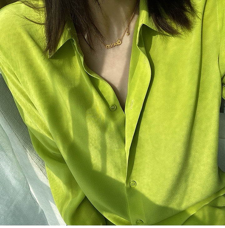 Luxury 100% Mulberry Silk Button-Down Shirt: Classic Long Sleeve Silk Blouse in 8 Vibrant Colors - Premium Heavyweight Silk Top for Office & Occasions