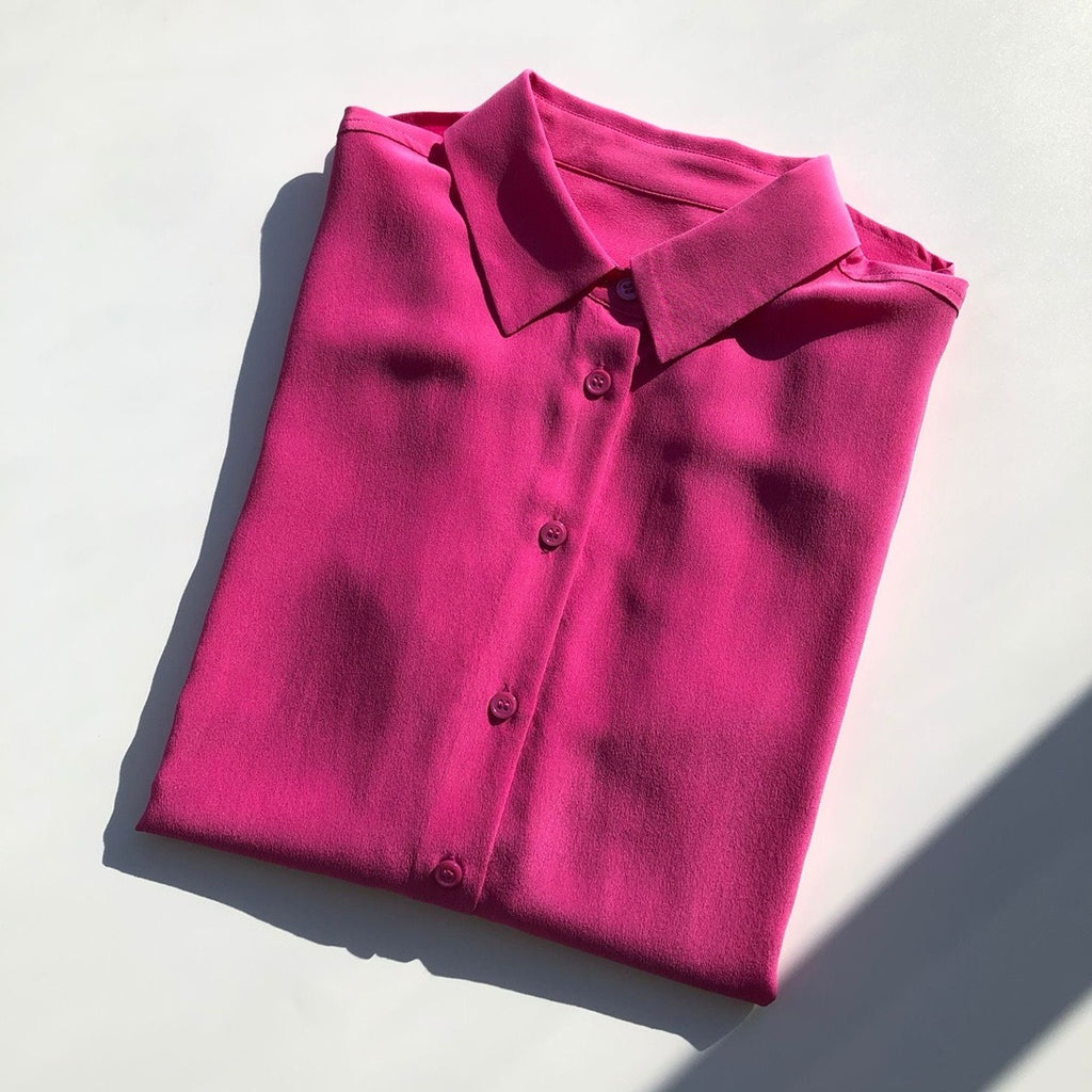 Luxury 100% Mulberry Silk Button-Down Shirt: Classic Long Sleeve Silk Blouse in 8 Vibrant Colors - Premium Heavyweight Silk Top for Office & Occasions