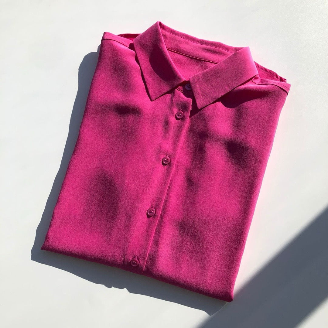 Luxury 100% Mulberry Silk Button-Down Shirt: Classic Long Sleeve Silk Blouse in 8 Vibrant Colors - Premium Heavyweight Silk Top for Office & Occasions