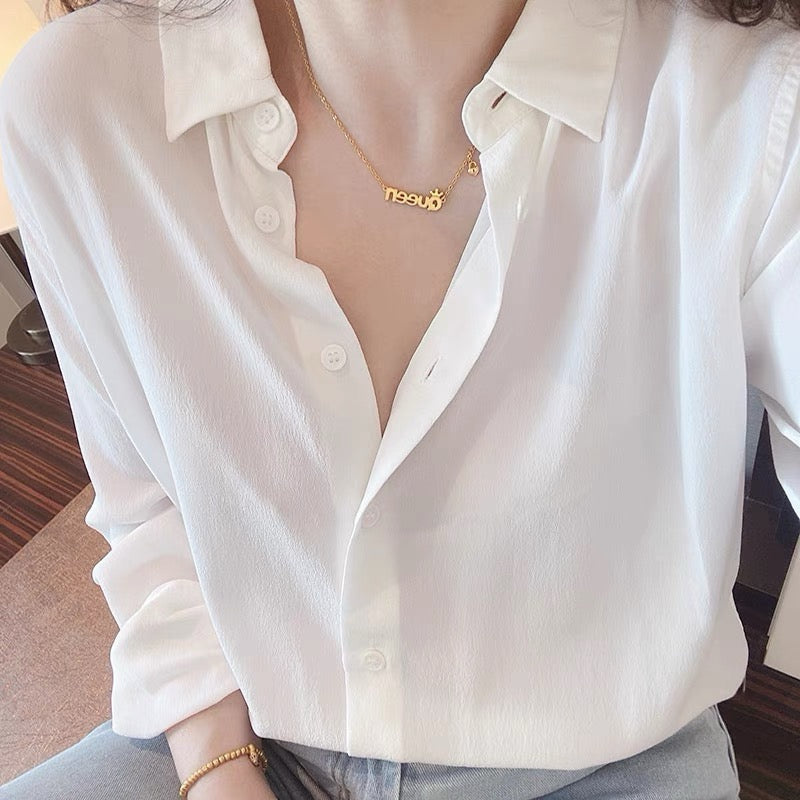 Luxury 100% Mulberry Silk Button-Down Shirt: Classic Long Sleeve Silk Blouse in 8 Vibrant Colors - Premium Heavyweight Silk Top for Office & Occasions