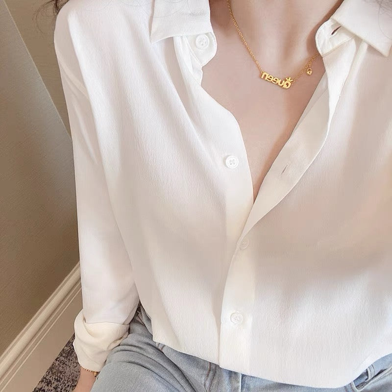 Luxury 100% Mulberry Silk Button-Down Shirt: Classic Long Sleeve Silk Blouse in 8 Vibrant Colors - Premium Heavyweight Silk Top for Office & Occasions