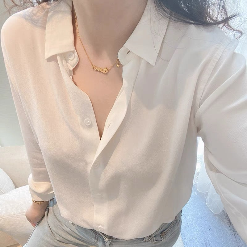 Luxury 100% Mulberry Silk Button-Down Shirt: Classic Long Sleeve Silk Blouse in 8 Vibrant Colors - Premium Heavyweight Silk Top for Office & Occasions