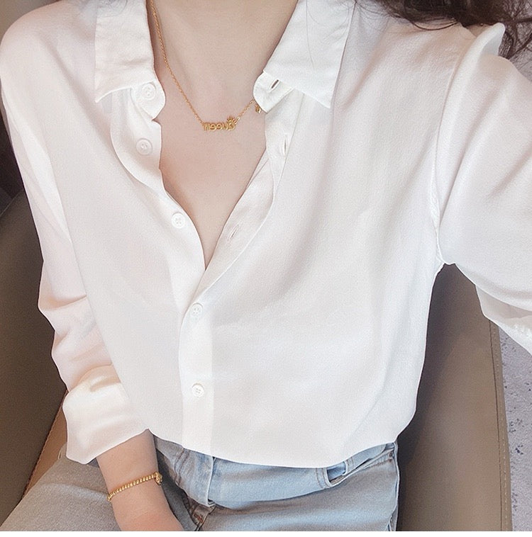 Luxury 100% Mulberry Silk Button-Down Shirt: Classic Long Sleeve Silk Blouse in 8 Vibrant Colors - Premium Heavyweight Silk Top for Office & Occasions