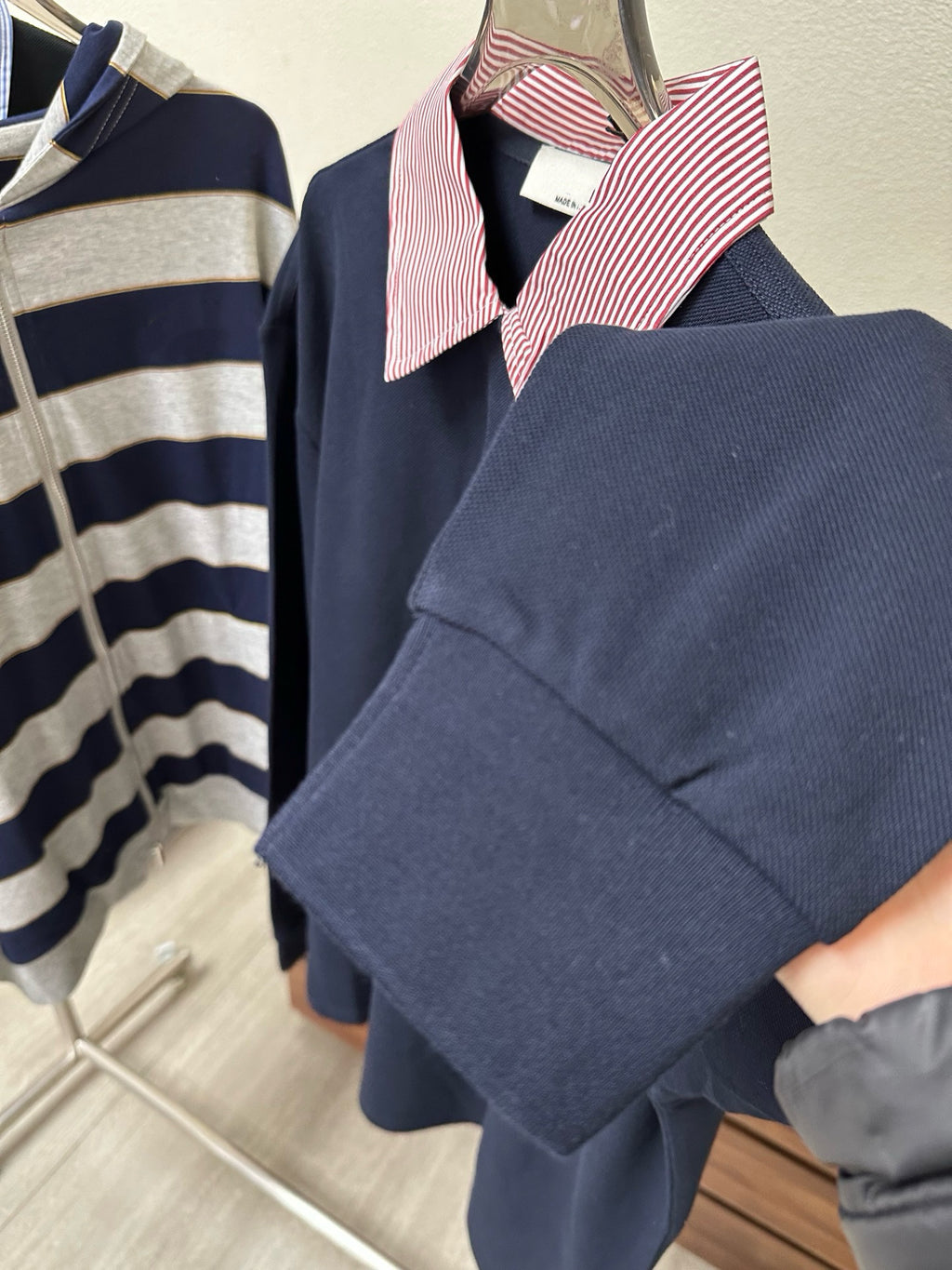 Premium Cotton Striped Polo & Hoodie Set: Short Sleeve Layered Polo, Long Sleeve Knit Shirt & Zip-Up Hooded Jacket - High-Quality Casual Essentials