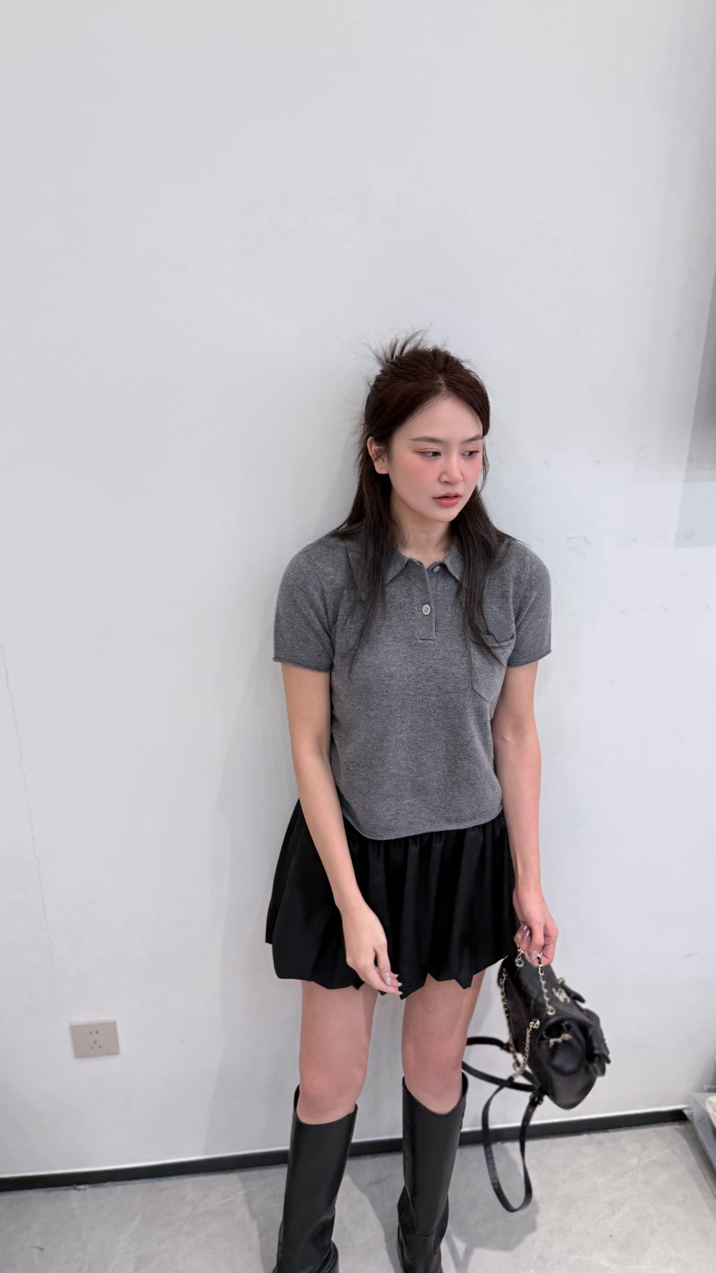 Wool Plaid Pinafore Dress, Collared Knit Polo Shirt & Tartan Mini Skirt Set - Preppy Style Woolen 3-Piece Collection