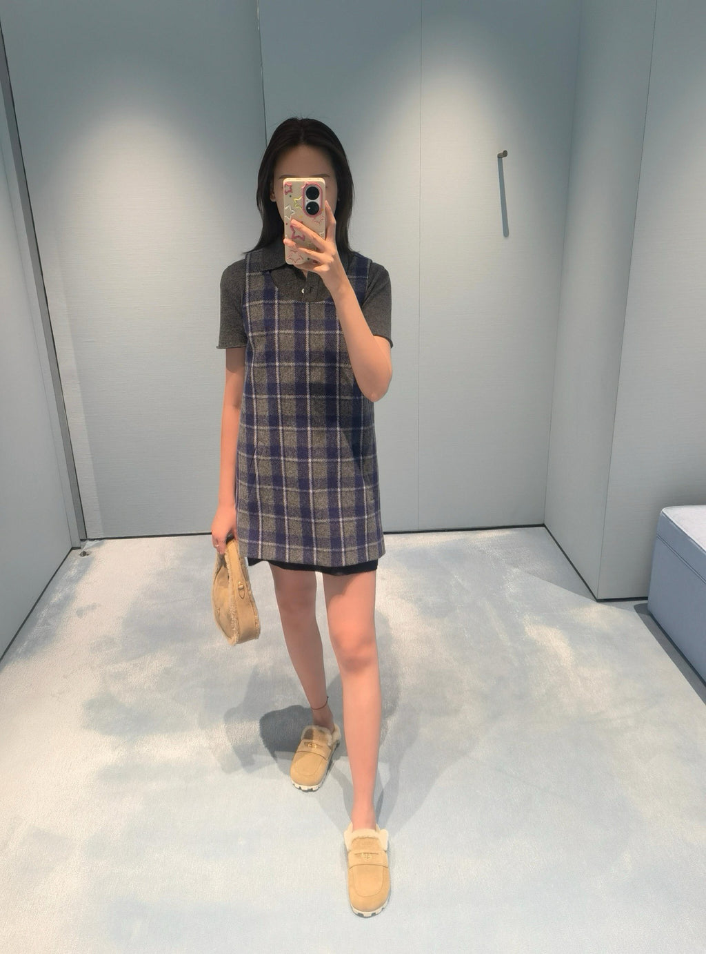 Wool Plaid Pinafore Dress, Collared Knit Polo Shirt & Tartan Mini Skirt Set - Preppy Style Woolen 3-Piece Collection
