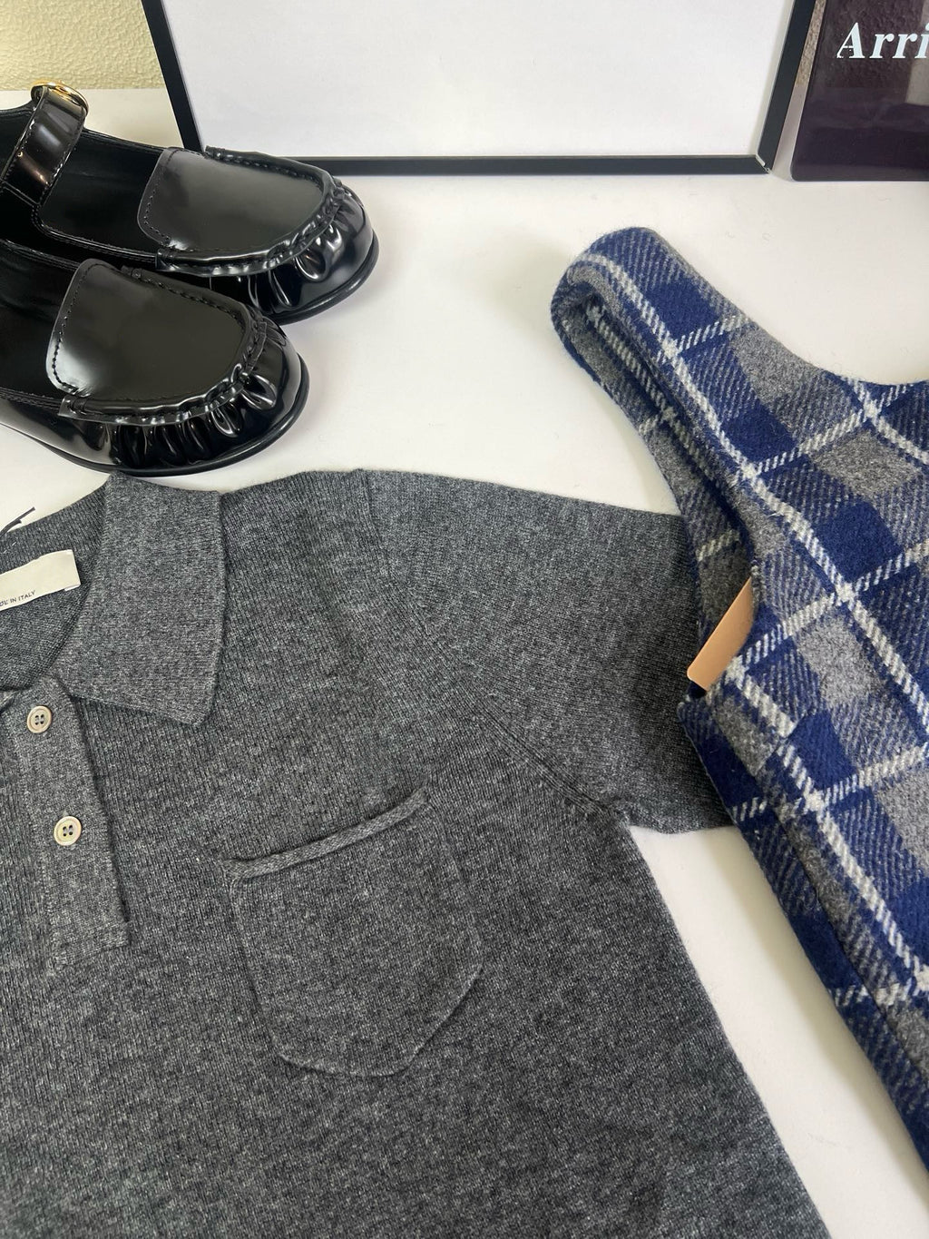 Wool Plaid Pinafore Dress, Collared Knit Polo Shirt & Tartan Mini Skirt Set - Preppy Style Woolen 3-Piece Collection