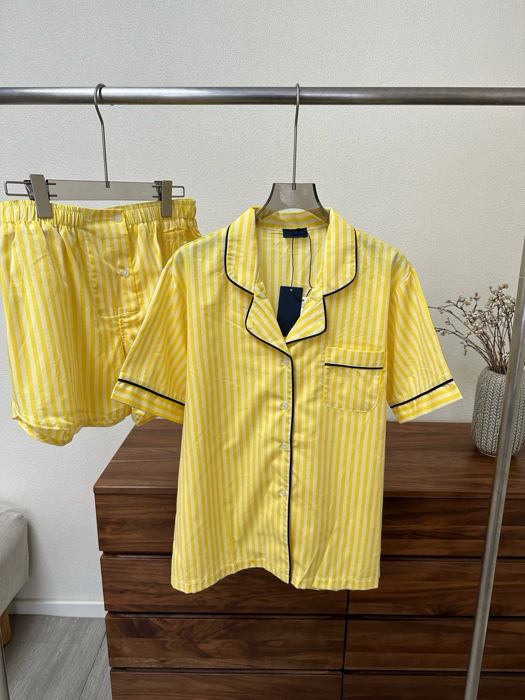Premium 100% Cotton Striped Pajama Set: Soft Yellow Summer Loungewear - Classic Short Sleeve Sleepwear Set for Women - Breathable Comfort Home Wear