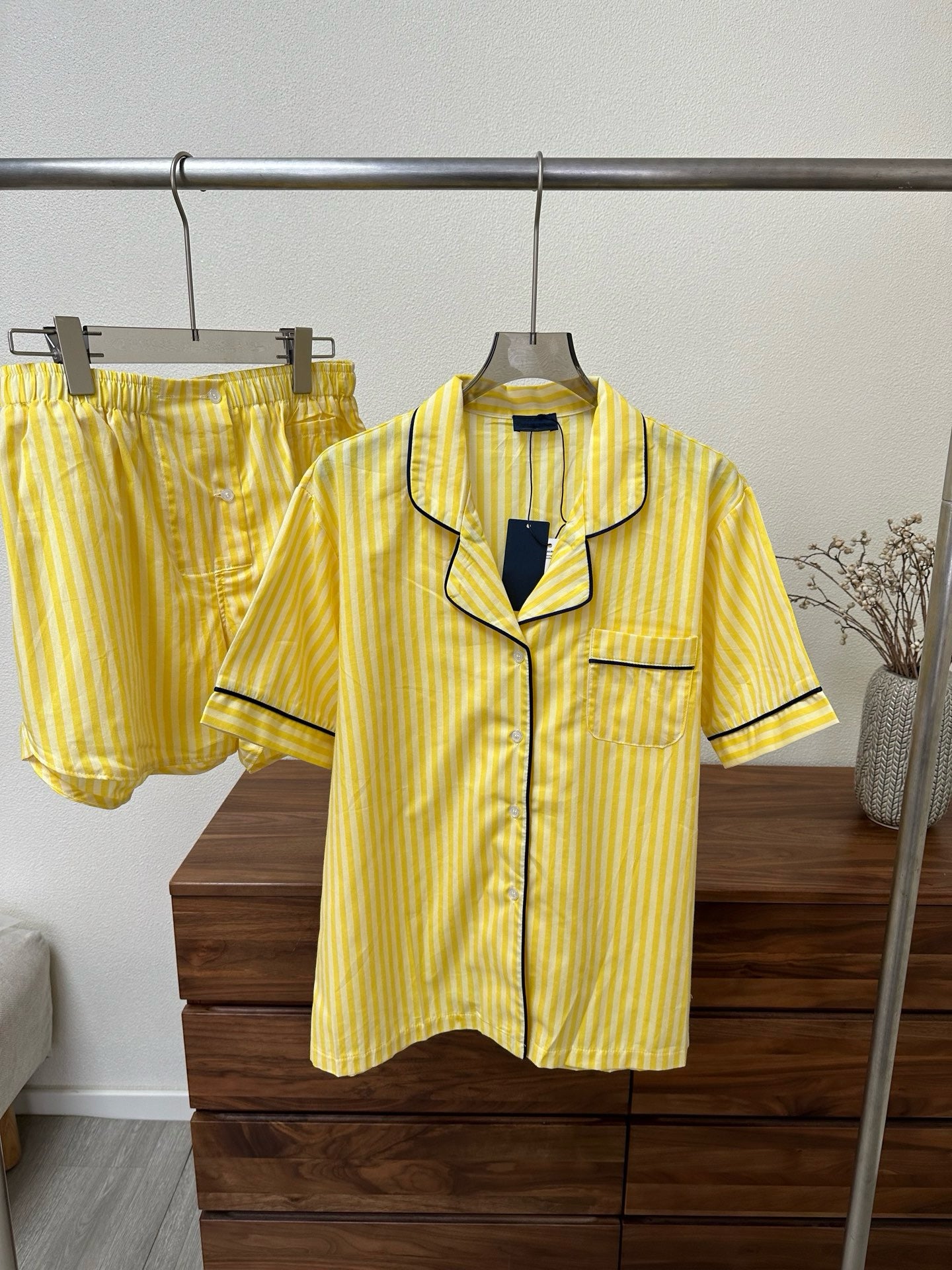 Premium 100% Cotton Striped Pajama Set: Soft Yellow Summer Loungewear - Classic Short Sleeve Sleepwear Set for Women - Breathable Comfort Home Wear