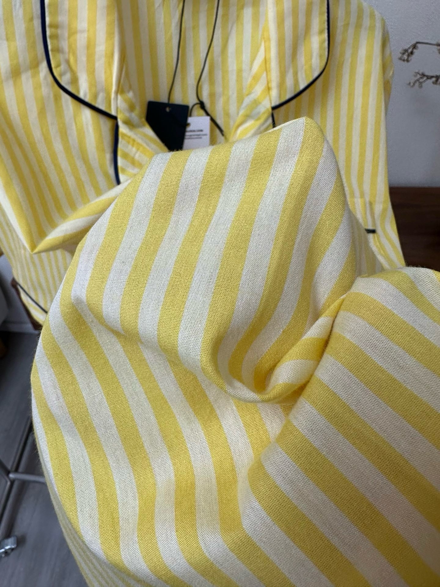 Premium 100% Cotton Striped Pajama Set: Soft Yellow Summer Loungewear - Classic Short Sleeve Sleepwear Set for Women - Breathable Comfort Home Wear