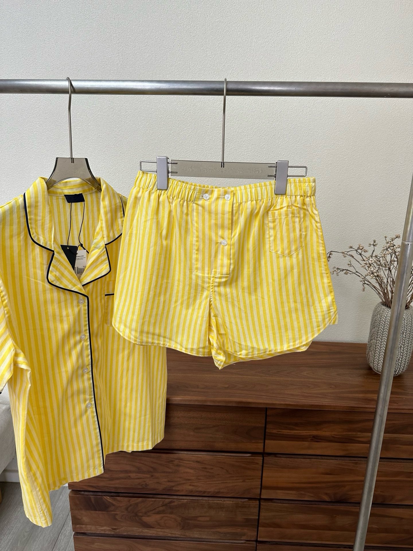 Premium 100% Cotton Striped Pajama Set: Soft Yellow Summer Loungewear - Classic Short Sleeve Sleepwear Set for Women - Breathable Comfort Home Wear