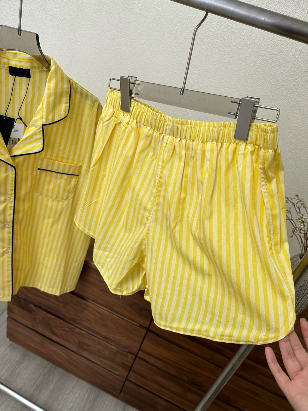 Premium 100% Cotton Striped Pajama Set: Soft Yellow Summer Loungewear - Classic Short Sleeve Sleepwear Set for Women - Breathable Comfort Home Wear