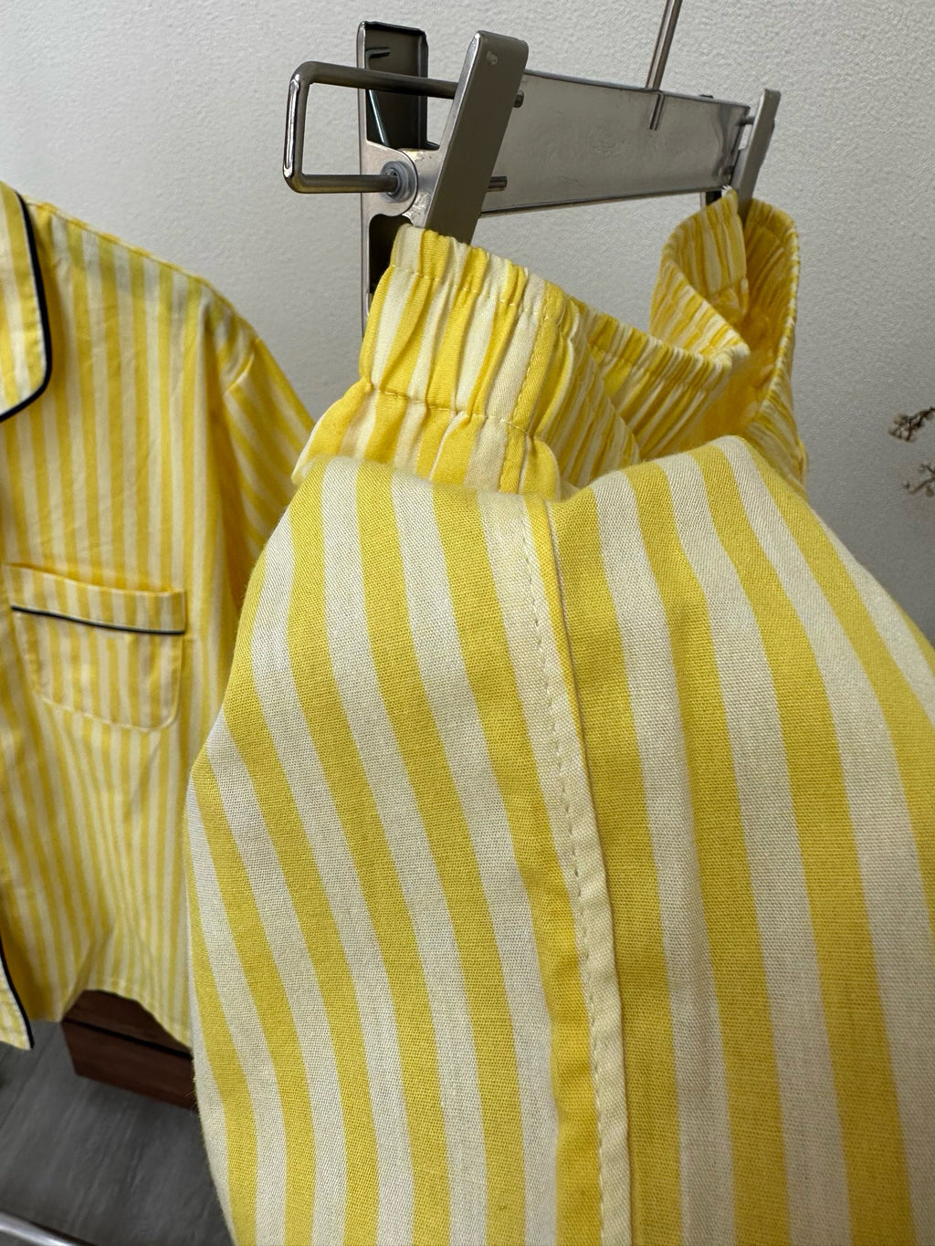 Premium 100% Cotton Striped Pajama Set: Soft Yellow Summer Loungewear - Classic Short Sleeve Sleepwear Set for Women - Breathable Comfort Home Wear
