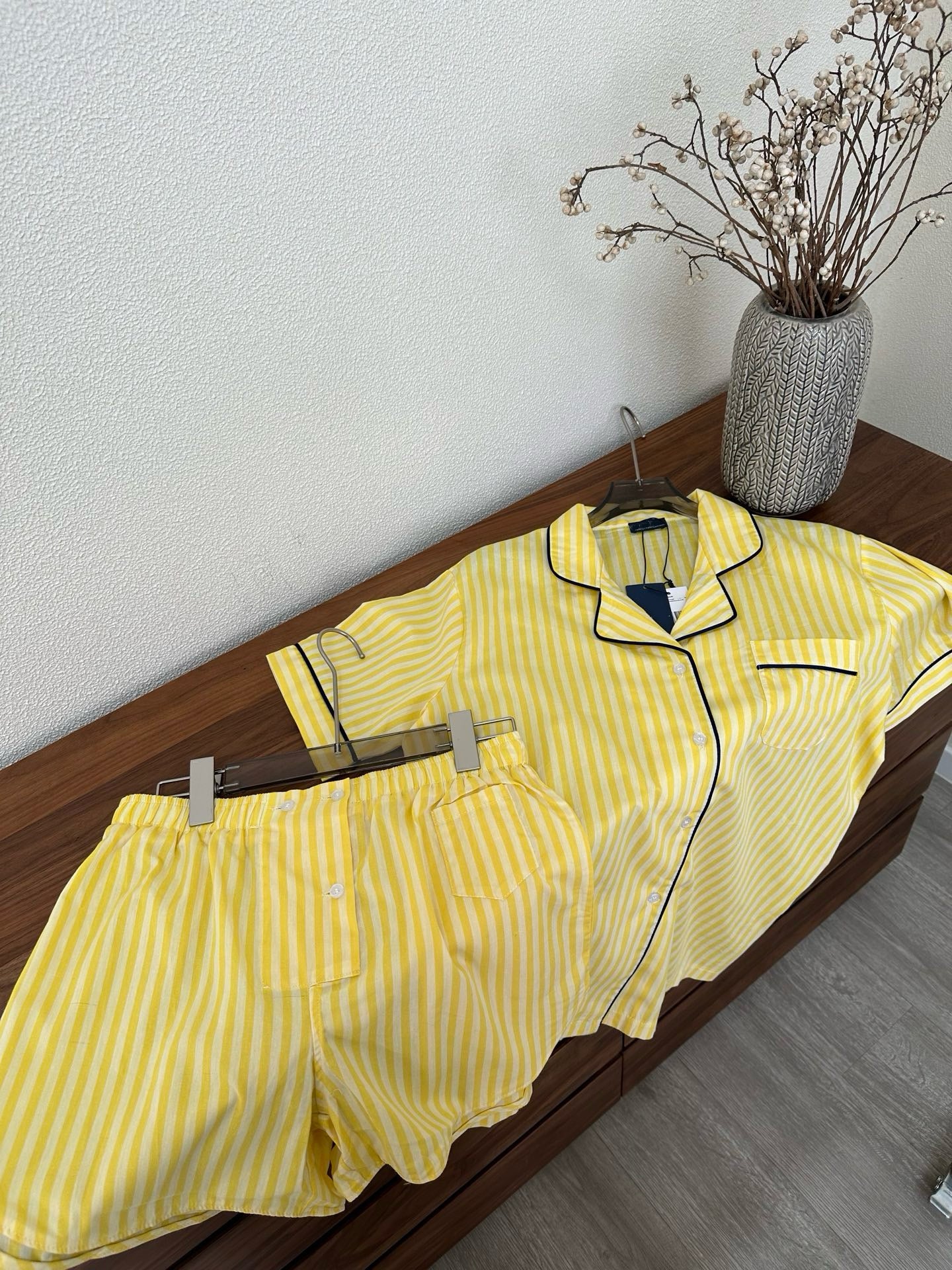 Premium 100% Cotton Striped Pajama Set: Soft Yellow Summer Loungewear - Classic Short Sleeve Sleepwear Set for Women - Breathable Comfort Home Wear