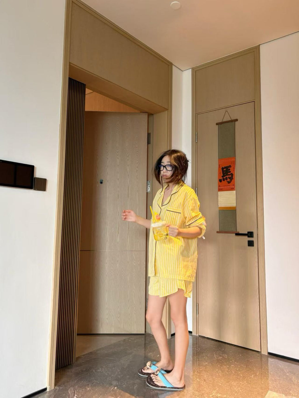 Premium 100% Cotton Striped Pajama Set: Soft Yellow Summer Loungewear - Classic Short Sleeve Sleepwear Set for Women - Breathable Comfort Home Wear