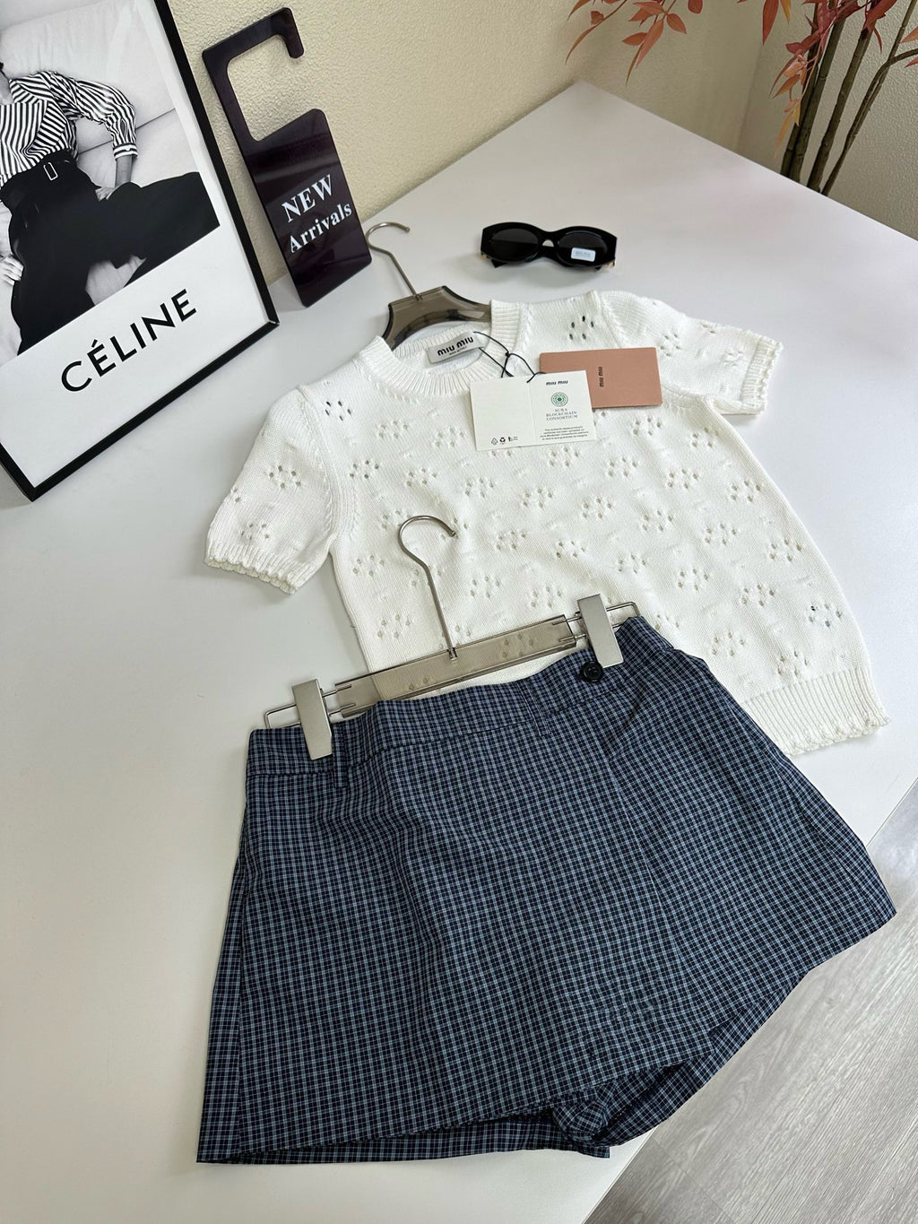 Summer Capsule Collection: Peter Pan Collar Polo, Pointelle Knit Tee & Vintage Plaid Skort - French Chic Preppy Set - Mix & Match Retro Summer Outfits