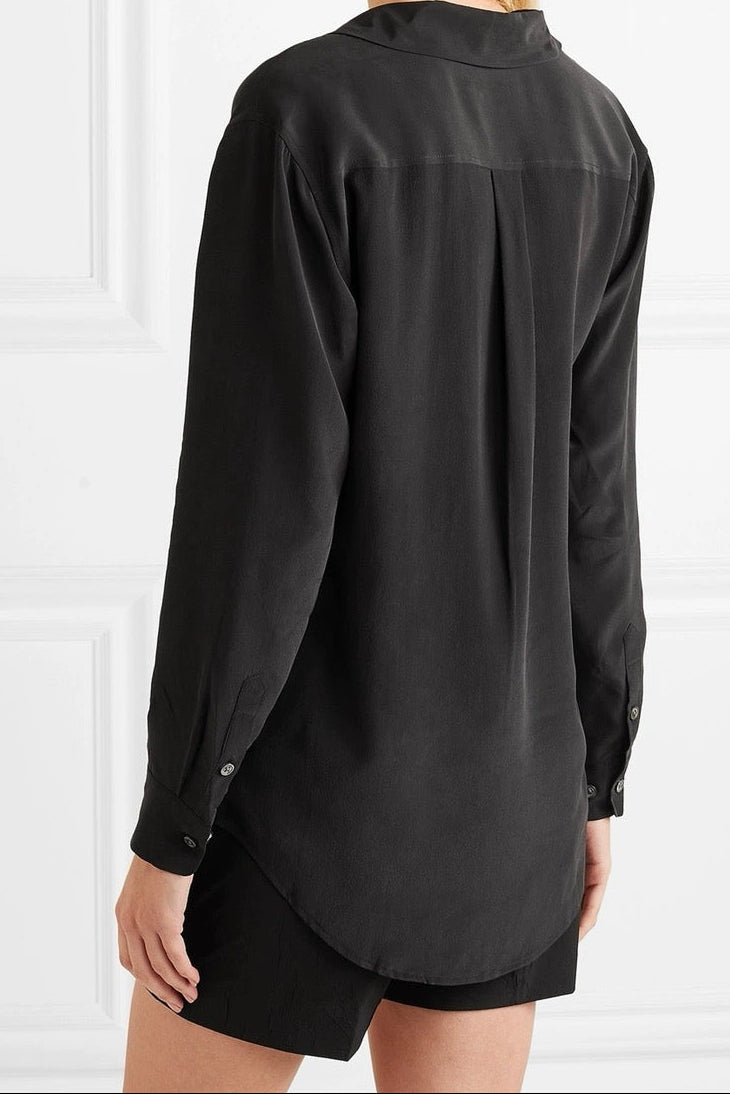 Luxury 100% Mulberry Silk Button-Down Shirt: Classic Long Sleeve Silk Blouse with Double Pockets - Premium Heavyweight Silk Top for Office & Casual - Available in 12 Vibrant Colors
