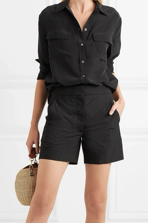 Luxury 100% Mulberry Silk Button-Down Shirt: Classic Long Sleeve Silk Blouse with Double Pockets - Premium Heavyweight Silk Top for Office & Casual - Available in 12 Vibrant Colors