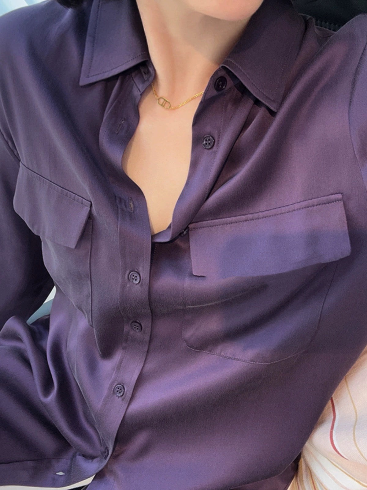 Luxury 100% Mulberry Silk Button-Down Shirt: Classic Long Sleeve Silk Blouse with Double Pockets - Premium Heavyweight Silk Top for Office & Casual - Available in 12 Vibrant Colors