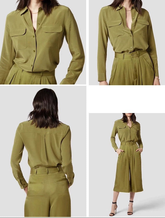 Luxury 100% Mulberry Silk Button-Down Shirt: Classic Long Sleeve Silk Blouse with Double Pockets - Premium Heavyweight Silk Top for Office & Casual - Available in 12 Vibrant Colors