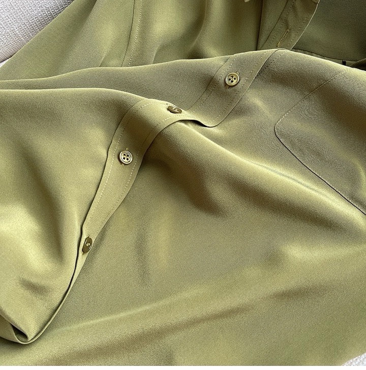 Luxury 100% Mulberry Silk Button-Down Shirt: Classic Long Sleeve Silk Blouse with Double Pockets - Premium Heavyweight Silk Top for Office & Casual - Available in 12 Vibrant Colors